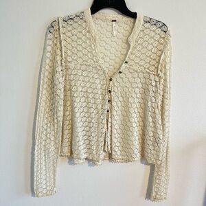 Free People Crochet Lace Long Sleeve Top